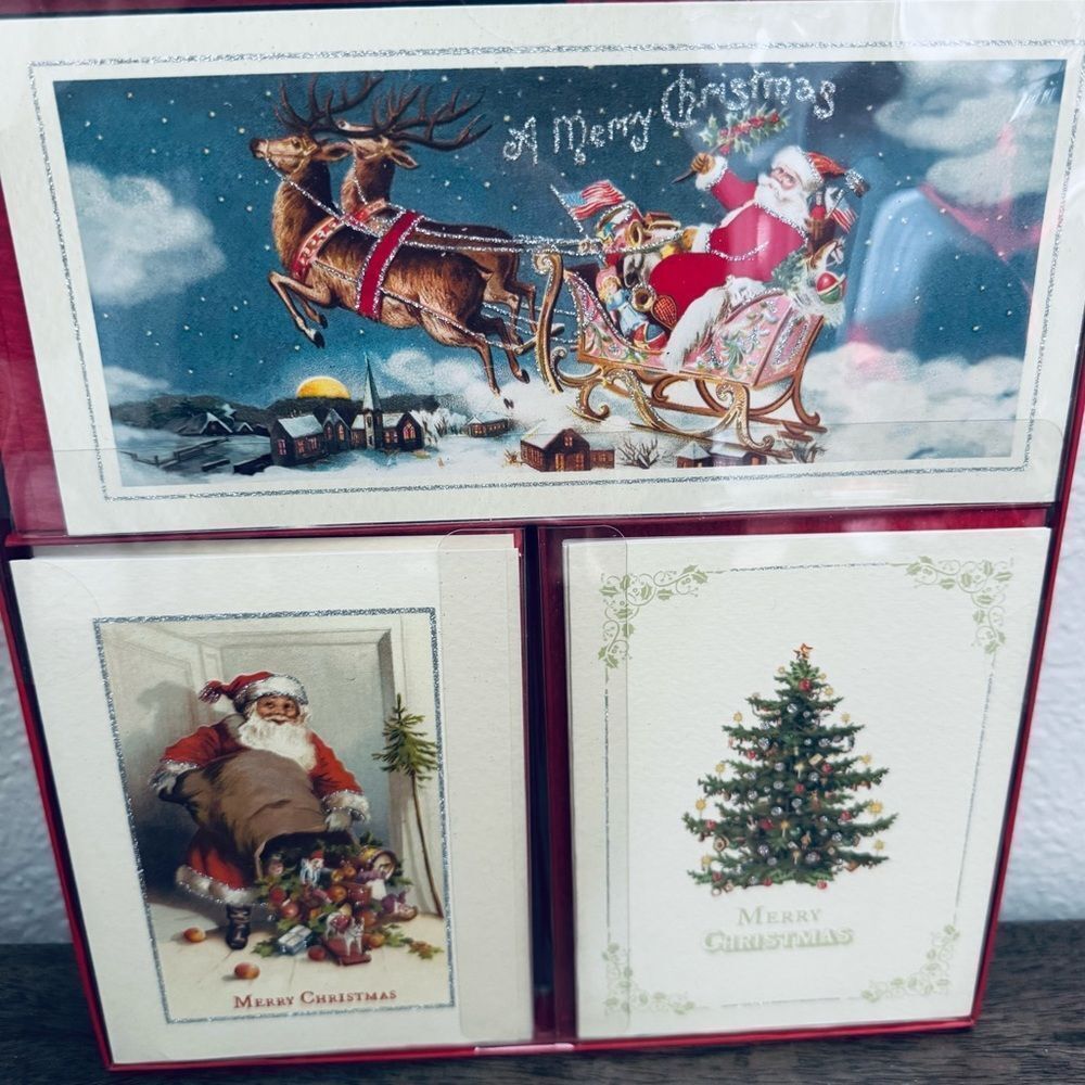 Christmas Cards Vintage Santa Claus Sleigh Punch Studio 18-ct Set